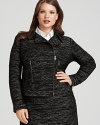 Update your workday portfolio in this moto-inspired DKNYC jacket, flaunting rich texture and a modern asymmetric zipper.