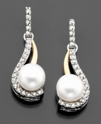 Diamonds & pearls that are always in style. Get into glam with these gorgeous earrings featuring cultured freshwater pearls (6 mm) & round-cut diamond accents. Set in 14k gold & sterling silver. Approximate drop: 3/4 inches. Diamonds & pearls that are always in style. Get into glam with these gorgeous earrings featuring cultured freshwater pearls (6 mm) & round-cut diamond accents. Set in 14k gold & sterling silver. Approximate drop: 3/4 inches.
