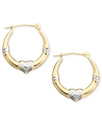 Give a heartfelt surprise. She'll love these sweet 14k gold diamond-accented hoop earrings with the perfect amount of pretty details. Measures 3/4 inch in diameter.