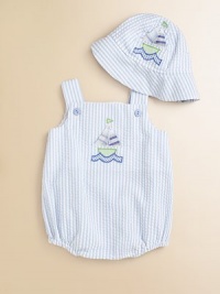 He'll set sail in this cute knit crafted in ultra-soft seersucker with nautical theme.Square necklineSleevelessFront shoulder buttonsSnap bottomElastic leg openings65% polyester/35% cottonMachine washImported He'll set sail in this cute knit crafted in ultra-soft seersucker with nautical theme.Square necklineSleevelessFront shoulder buttonsSnap bottomElastic leg openings65% polyester/35% cottonMachine washImported