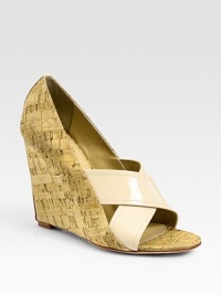 Natural cork wedge and upper add a touch of texture to polished patent leather straps. Cork wedge with patent leather insert, 4½ (115mm)Cork and patent leather upperLeather lining and solePadded insoleImportedOUR FIT MODEL RECOMMENDS ordering one half size up as this style runs small. Natural cork wedge and upper add a touch of texture to polished patent leather straps. Cork wedge with patent leather insert, 4½ (115mm)Cork and patent leather upperLeather lining and solePadded insoleImportedOUR FIT MODEL RECOMMENDS ordering one half size up as this style runs small.