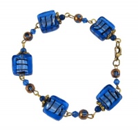 Bracelet - B69 - Murano Style Glass - Squares ~ Sapphire