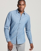 Solid chambray elevates this basic slim fit sport shirt from Theory.