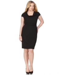 Redefine power dressing in this polished plus size Calvin Klein dress featuring a softly draped cowl neckline and waist-nipping belt. Redefine power dressing in this polished plus size Calvin Klein dress featuring a softly draped cowl neckline and waist-nipping belt.