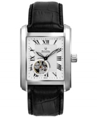 Powerful movement you can see: this automatic watch by Bulova boasts an open dial and rich leather. Powerful movement you can see: this automatic watch by Bulova boasts an open dial and rich leather.