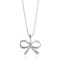 Sterling Silver Diamond Accented Bow Pendant/Necklace with 18 Chain Sterling Silver Diamond Accented Bow Pendant/Necklace with 18 Chain