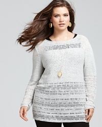 A mélange of knit patterns comprise this Lafayette 148 New York sweater, creating a textural top to wear with both business and casual ensembles. A mélange of knit patterns comprise this Lafayette 148 New York sweater, creating a textural top to wear with both business and casual ensembles.