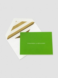 When you care enough to show your appreciation to a dear friend or loved one, not just any card will do. This collection of foldover notecards is a beautiful way to say Thanks a million. Includes 10 cards and lined envelopes Each, 6W X 4¾H Made in USA When you care enough to show your appreciation to a dear friend or loved one, not just any card will do. This collection of foldover notecards is a beautiful way to say Thanks a million. Includes 10 cards and lined envelopes Each, 6W X 4¾H Made in USA