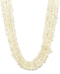 The perfect spring pick. A delicate flower adorns the corner of this beautiful multi-strand necklace. Crafted in sterling silver with cultured freshwater pearls (6-7 mm), cultured freshwater Mother of Pearl and sparkling crystals. Approximate length: 18 inches. The perfect spring pick. A delicate flower adorns the corner of this beautiful multi-strand necklace. Crafted in sterling silver with cultured freshwater pearls (6-7 mm), cultured freshwater Mother of Pearl and sparkling crystals. Approximate length: 18 inches.