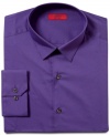 Purple reign. Freshen up your wardrobe of white and blue dress shirts with this Alfani fitted style in a saturated hue.