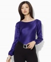 Decadent refined satin is luxuriously designed in Lauren by Ralph Lauren's classic long-sleeved boatneck silhouette with billowing sleeves to create a chic, contemporary essential. (Clearance)