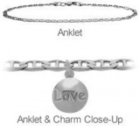 9 Inch Sterling Silver Round LOVE Charm Flat Gucci Anklet 9 Inch Sterling Silver Round LOVE Charm Flat Gucci Anklet