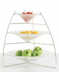 Modern art turned clever storage, the Chilewich RAYTray cradles fruit and vegetables in three tiers of open, breathable mesh stretched over a metal frame. When it isn't in use, collapse the entire stand and pop off the fabric for easy cleaning. Modern art turned clever storage, the Chilewich RAYTray cradles fruit and vegetables in three tiers of open, breathable mesh stretched over a metal frame. When it isn't in use, collapse the entire stand and pop off the fabric for easy cleaning.