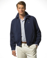 Classic zip-front windbreaker in high-performance sueded microfiber. Classic zip-front windbreaker in high-performance sueded microfiber.