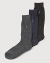 Polo Ralph Lauren lightweight flat knit cotton socks with ribbed cuff. Polo player embroidered detail.