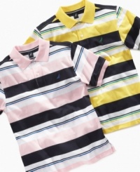 He'll strut his stuff in stripes with one of these preppy polo shirts from Nautica. He'll strut his stuff in stripes with one of these preppy polo shirts from Nautica.