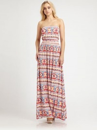 For a casual-cool spring look that is sure to turn heads, this floor-sweeping maxi dress in a bold, vibrant print is the perfect choice. StraplessBuilt-in bra for added supportBanded elastic waistAllover graphic printAbout 62 from natural waist92% modal/8% spandexDry cleanMade in USAModel shown is 5'9 (176cm) wearing US size Small. For a casual-cool spring look that is sure to turn heads, this floor-sweeping maxi dress in a bold, vibrant print is the perfect choice. StraplessBuilt-in bra for added supportBanded elastic waistAllover graphic printAbout 62 from natural waist92% modal/8% spandexDry cleanMade in USAModel shown is 5'9 (176cm) wearing US size Small.