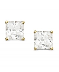 Pint-sized sparkle that packs a punch. CRISLU's stunning stud earrings feature princess-cut cubic zirconias (4 ct. t.w.) set in 18k gold over sterling silver. Approximate diameter: 1/3 inch. Pint-sized sparkle that packs a punch. CRISLU's stunning stud earrings feature princess-cut cubic zirconias (4 ct. t.w.) set in 18k gold over sterling silver. Approximate diameter: 1/3 inch.