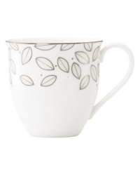 Gleaming leaves rain down on this white bone china mug, topped off with a platinum rim. From Lenox Lifestyle dinnerware, these dishes are playfully modern and naturally chic, and have an enchanting look that's fresh and perfect for every occasion. (Clearance) Gleaming leaves rain down on this white bone china mug, topped off with a platinum rim. From Lenox Lifestyle dinnerware, these dishes are playfully modern and naturally chic, and have an enchanting look that's fresh and perfect for every occasion. (Clearance)