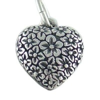 Puffy Floral Chintz Heart Vintage Style 925 Sterling Silver Traditional Charm or Pendant Puffy Floral Chintz Heart Vintage Style 925 Sterling Silver Traditional Charm or Pendant