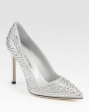 Frosted satin pump with light-catching Swarovski crystals and an elegant point toe. Self-covered heel, 4 (100mm)Swarovski crystal-coated satin upperPoint toeLeather lining and solePadded insoleMade in Italy