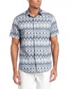 Perry Ellis Men's Short Sleeve Slim Fit Ikat Print Woven Shirt