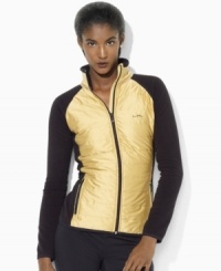 Lauren Ralph Lauren's lightweight fleece mockneck gets a preppy update from a quilted panel in a contrast color at the front and an iconic L-RL adorning the left chest. Lauren Ralph Lauren's lightweight fleece mockneck gets a preppy update from a quilted panel in a contrast color at the front and an iconic L-RL adorning the left chest.