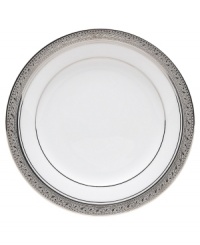 The unparalleled style of Noritake china has been gracefully setting tables for more than ninety years. The formal Crestwood Platinum dinnerware and dishes collection features crisp white china embellished with a shimmering border of interlocking scrolled leaves and an edge of polished platinum. The unparalleled style of Noritake china has been gracefully setting tables for more than ninety years. The formal Crestwood Platinum dinnerware and dishes collection features crisp white china embellished with a shimmering border of interlocking scrolled leaves and an edge of polished platinum.