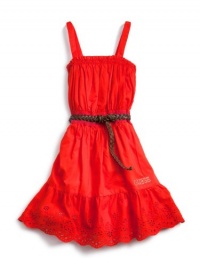 GUESS Kids Girls Smocked Dress with Eyelet Trim, ORANGE (3T) GUESS Kids Girls Smocked Dress with Eyelet Trim, ORANGE (3T)