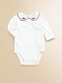 A classic cotton bodysuit gets a fancy update with colorful rose embroidery and scalloped detailing.Scalloped Peter Pan collarLong sleevesBack snapsBottom snapsCottonMachine washImported Please note: Number of snaps may vary depending on size ordered. A classic cotton bodysuit gets a fancy update with colorful rose embroidery and scalloped detailing.Scalloped Peter Pan collarLong sleevesBack snapsBottom snapsCottonMachine washImported Please note: Number of snaps may vary depending on size ordered.