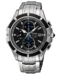Crafted with the finest materials by expert watchmakers, this chronograph timepiece from Seiko is built-to-last. Crafted with the finest materials by expert watchmakers, this chronograph timepiece from Seiko is built-to-last.