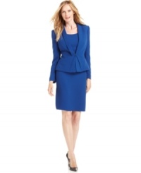 A look to take you from the boardroom to a client dinner in three easy pieces. Tahari by ASL's cobalt blue suit comes with a coordinating shell for a flawlessly matched ensemble.