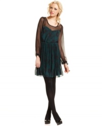Sheer accents create the loveliest contrast on a dress of deep and swirling print! From Jessica Simpson. Sheer accents create the loveliest contrast on a dress of deep and swirling print! From Jessica Simpson.