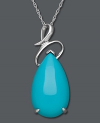 Smooth and polished. A pretty teardrop-shaped turquoise stone (15 mm x 24 mm) adorns this swirling sterling silver pendant. Approximate length: 18 inches. Approximate drop: 1-5/8 inches.