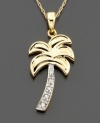 Take a vacation from your every day style. Infuse your look with this summery palm tree pendant necklace. Crafted in 14k gold with sparkling diamond accents. Approximate length: 16 inches. Approximate drop: 1 inch.