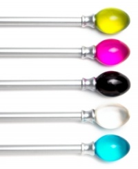 Go ahead, play with color! The Tween window drapery rod set presents fun design with brightly colored resin finials and streamlined steel poles that coordinate with virtually any contemporary style panels. Go ahead, play with color! The Tween window drapery rod set presents fun design with brightly colored resin finials and streamlined steel poles that coordinate with virtually any contemporary style panels.