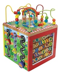 Five sides of discovery and fun! Bright and cheerful solid wooden cube contains lots of playful activities including curvy bead mazes, peek-a-boo-doors, spin and match animals, turn and learn ABC tiles and racing vehicle rollers. Five sides of discovery and fun! Bright and cheerful solid wooden cube contains lots of playful activities including curvy bead mazes, peek-a-boo-doors, spin and match animals, turn and learn ABC tiles and racing vehicle rollers.