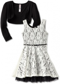 Beautees Girls 7-16 Crochet Dress With Shrug, Black, Small Beautees Girls 7-16 Crochet Dress With Shrug, Black, Small