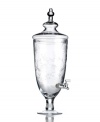 Pretty practical. Etched with a dainty floral motif, the Savannah drink dispenser from Godinger is a most-graceful way to refill your glass. Ideal for entertaining, so guests can help themselves.