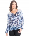 GUESS Portia Indigo Floral Top, MIDNIGHT IRIS MULTI (XL)