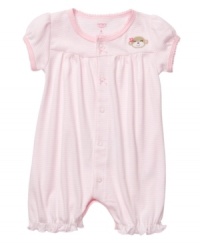 Sweet and sassy, this Carters romper will keep her cute and comfortable whether she's sleeping or playing. Sweet and sassy, this Carters romper will keep her cute and comfortable whether she's sleeping or playing.