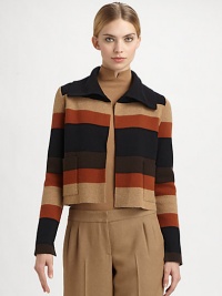 This soft, double face cashmere design is banded with muted stripes and fully reversible. Foldover collarLong sleevesPatch pocketsAbout 19 from shoulder to hemCashmereDry cleanMade in SwitzerlandModel shown is 5'11 (180cm) wearing US size 4. This soft, double face cashmere design is banded with muted stripes and fully reversible. Foldover collarLong sleevesPatch pocketsAbout 19 from shoulder to hemCashmereDry cleanMade in SwitzerlandModel shown is 5'11 (180cm) wearing US size 4.