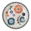 Sultana is a graphic and contemporary design in turquoise, orange, navy, and lavender inspired by laces of the Orient.