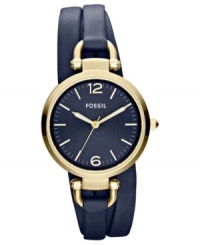 A fashionable triple play by Fossil. This Georgia collection watch lends a luxe look with rich blue colors. A fashionable triple play by Fossil. This Georgia collection watch lends a luxe look with rich blue colors.
