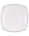 Forecast modern whimsy at meal time with Silver Mist square plates from Lenox Lifestyle dinnerware. The dishes in this collection feature shimmering droplets that trickle in from the platinum-banded edge of bright white bone china. (Clearance)