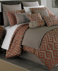 Modern shapes. Add a touch of charm to your space with this thoroughly contemporary Clayton comforter set, boasting a bold diamond design in rustic tones. Quilted coverlet and a pile of decorative pillows layer the look. Modern shapes. Add a touch of charm to your space with this thoroughly contemporary Clayton comforter set, boasting a bold diamond design in rustic tones. Quilted coverlet and a pile of decorative pillows layer the look.