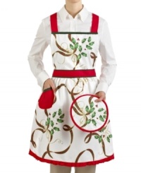 Add some Christmas spirit to your cooking with the cheery Holiday Nouveau apron from Lenox. A festive holly motif gets home cooks in the mood to roast, simmer and bake. Not shown. Add some Christmas spirit to your cooking with the cheery Holiday Nouveau apron from Lenox. A festive holly motif gets home cooks in the mood to roast, simmer and bake. Not shown.