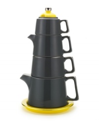 It all stacks up to one amazing cup of tea! With all the essentials-from sugar bowl to saucer-in gray and yellow porcelain, this clever Tea Tower is a fun new way to approach your afternoon or after-dinner tradition. From Classic Coffee & Tea drinkware. It all stacks up to one amazing cup of tea! With all the essentials-from sugar bowl to saucer-in gray and yellow porcelain, this clever Tea Tower is a fun new way to approach your afternoon or after-dinner tradition. From Classic Coffee & Tea drinkware.