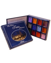 Savor the flavors of the season! Presented in a classic gift box, this set contains twelve different flavors of some of the best-selling teas from Coffee Masters Inc.: Afternoon, Apricot, Christmas Spice, Cinnamon Plum, Earl Grey, English Breakfast, Decaf English Breakfast, Ginger Peach, Japanese Green, Raspberry, Cinnamon Orange Spice and White Pomegranate. Perfect as a gift for any tea connoisseur! Savor the flavors of the season! Presented in a classic gift box, this set contains twelve different flavors of some of the best-selling teas from Coffee Masters Inc.: Afternoon, Apricot, Christmas Spice, Cinnamon Plum, Earl Grey, English Breakfast, Decaf English Breakfast, Ginger Peach, Japanese Green, Raspberry, Cinnamon Orange Spice and White Pomegranate. Perfect as a gift for any tea connoisseur!