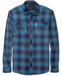 This stylish plaid shirt from Guess Jeans has plenty of pockets to carry all your cash, keys, and coolness. This stylish plaid shirt from Guess Jeans has plenty of pockets to carry all your cash, keys, and coolness.